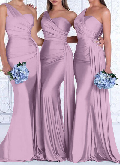 One-Shoulder Trumpet/Mermaid Elastic Satin Bridesmaid Dresses