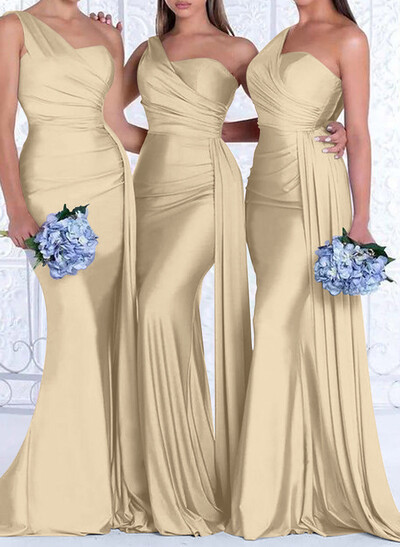 One-Shoulder Trumpet/Mermaid Elastic Satin Bridesmaid Dresses