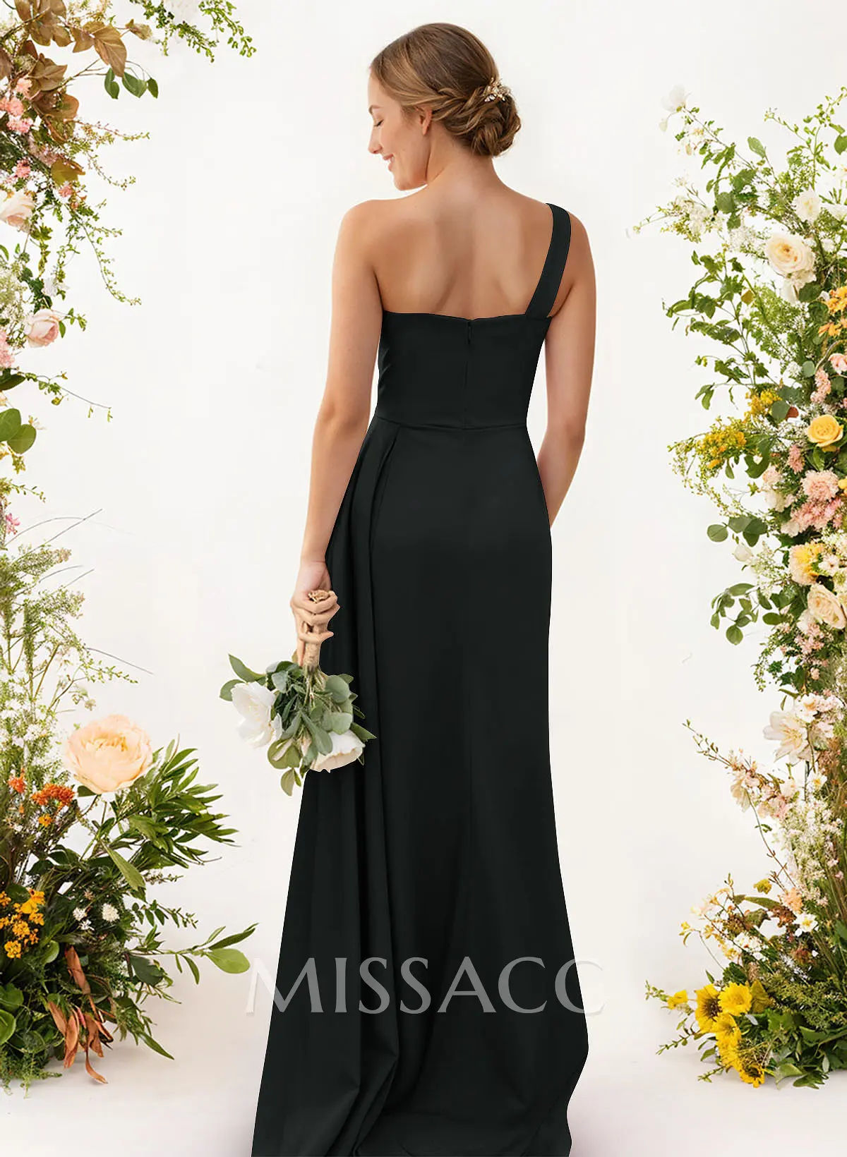 black trumpet bridesmaid dresses One-Shoulder Trumpet/Mermaid Elastic Satin latest summer dress designs ajemaydrop125 Pattern:Inlet Dr Length Embellishment