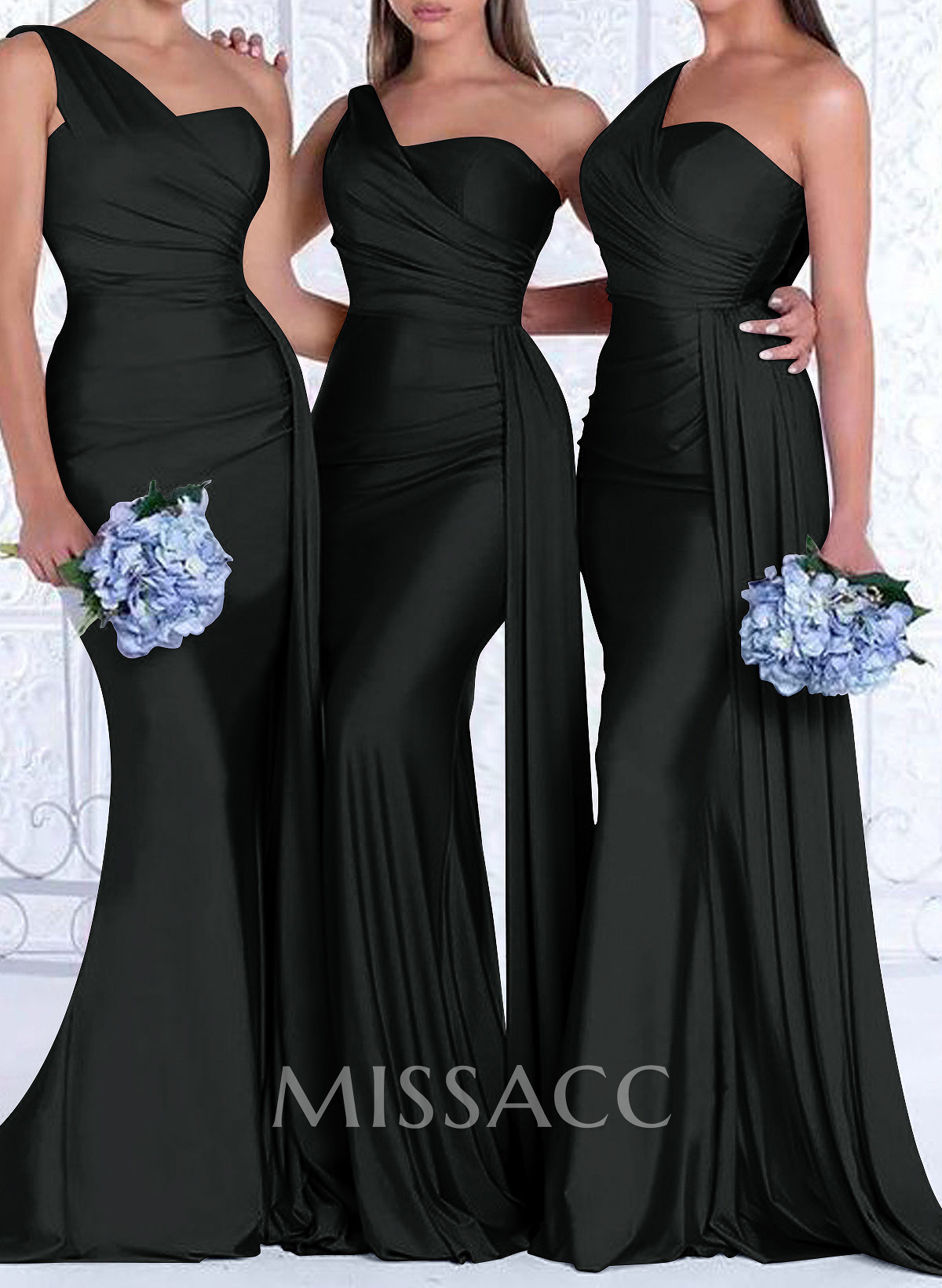 One-Shoulder Trumpet/Mermaid Elastic Satin Bridesmaid Dresses