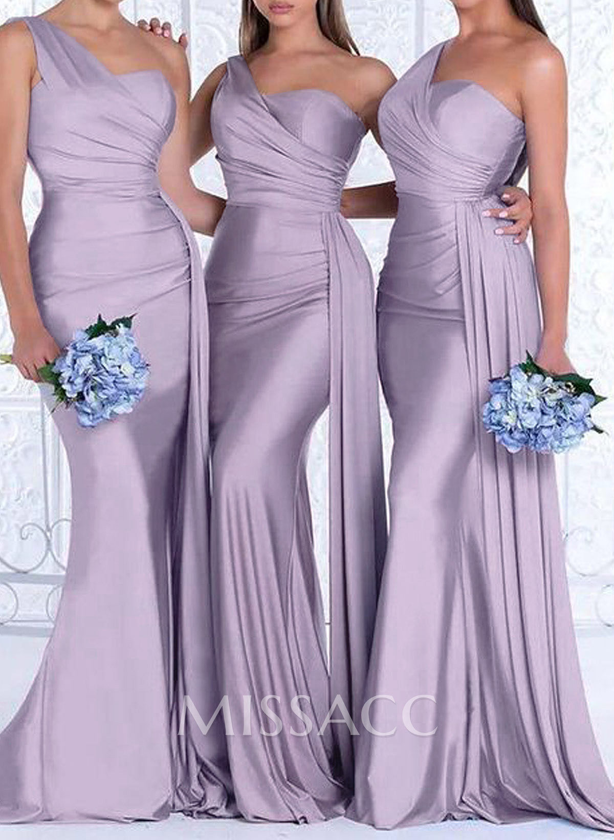 One-Shoulder Trumpet/Mermaid Elastic Satin Bridesmaid Dresses One-Shoulder Trumpet/Mermaid Elastic Satin Bridesmaid Dresses