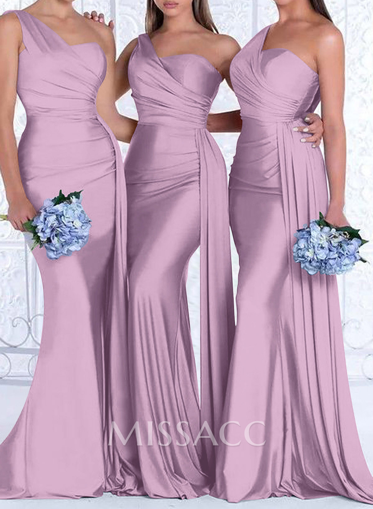 One-Shoulder Trumpet/Mermaid Elastic Satin Bridesmaid Dresses One-Shoulder Trumpet/Mermaid Elastic Satin Bridesmaid Dresses