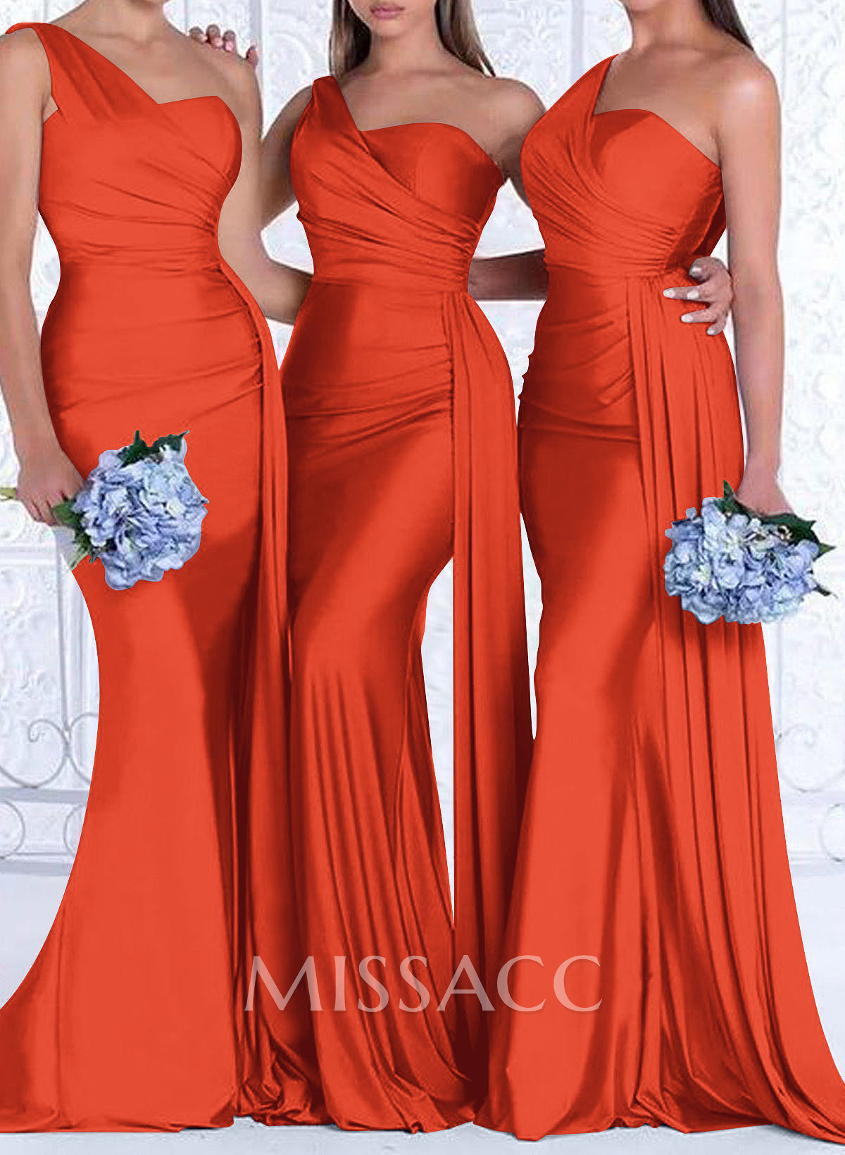 One-Shoulder Trumpet/Mermaid Elastic Satin Bridesmaid Dresses One-Shoulder Trumpet/Mermaid Elastic Satin Bridesmaid Dresses