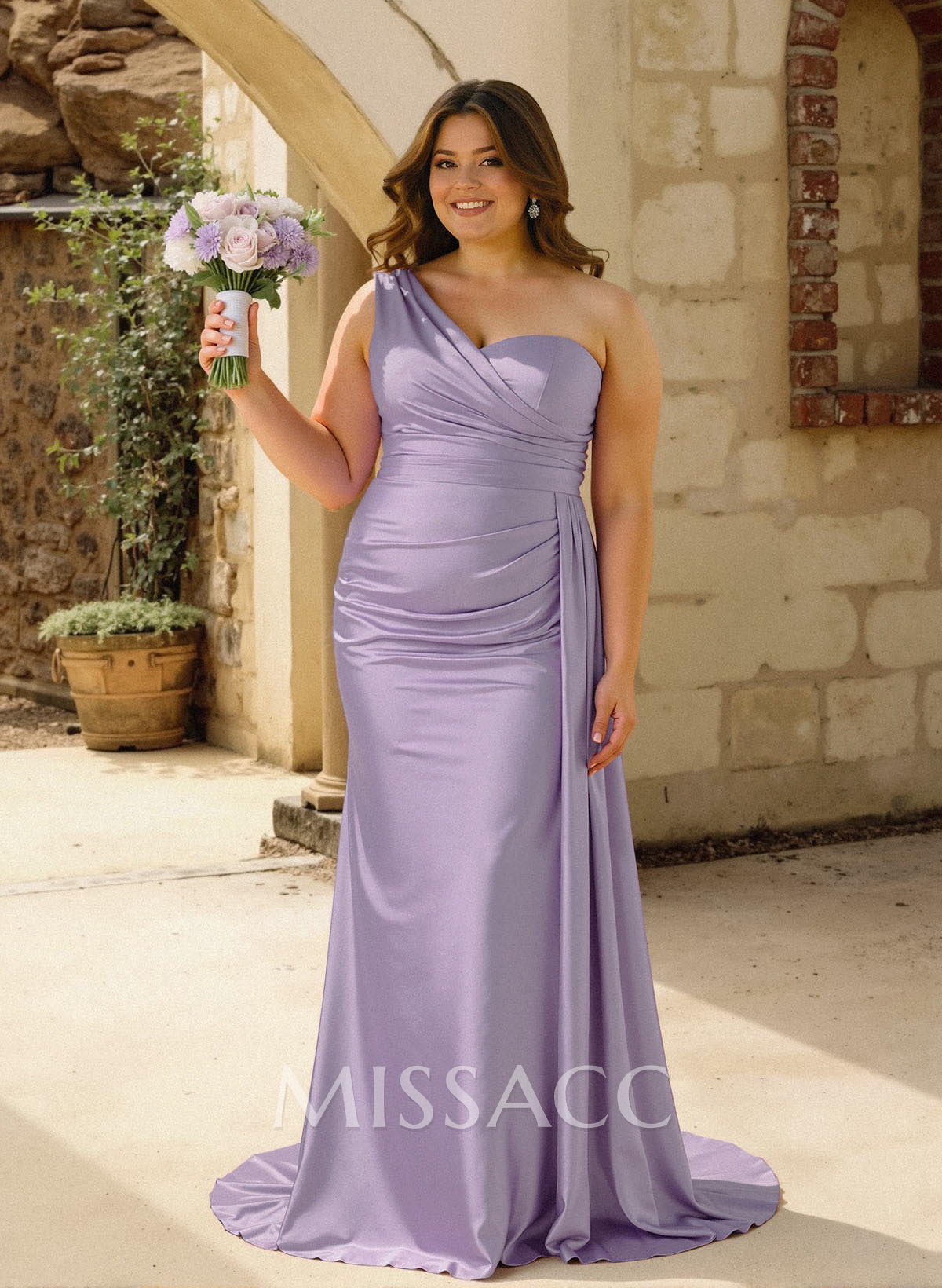 One-Shoulder Trumpet/Mermaid Elastic Satin Bridesmaid Dresses One-Shoulder Trumpet/Mermaid Elastic Satin Bridesmaid Dresses