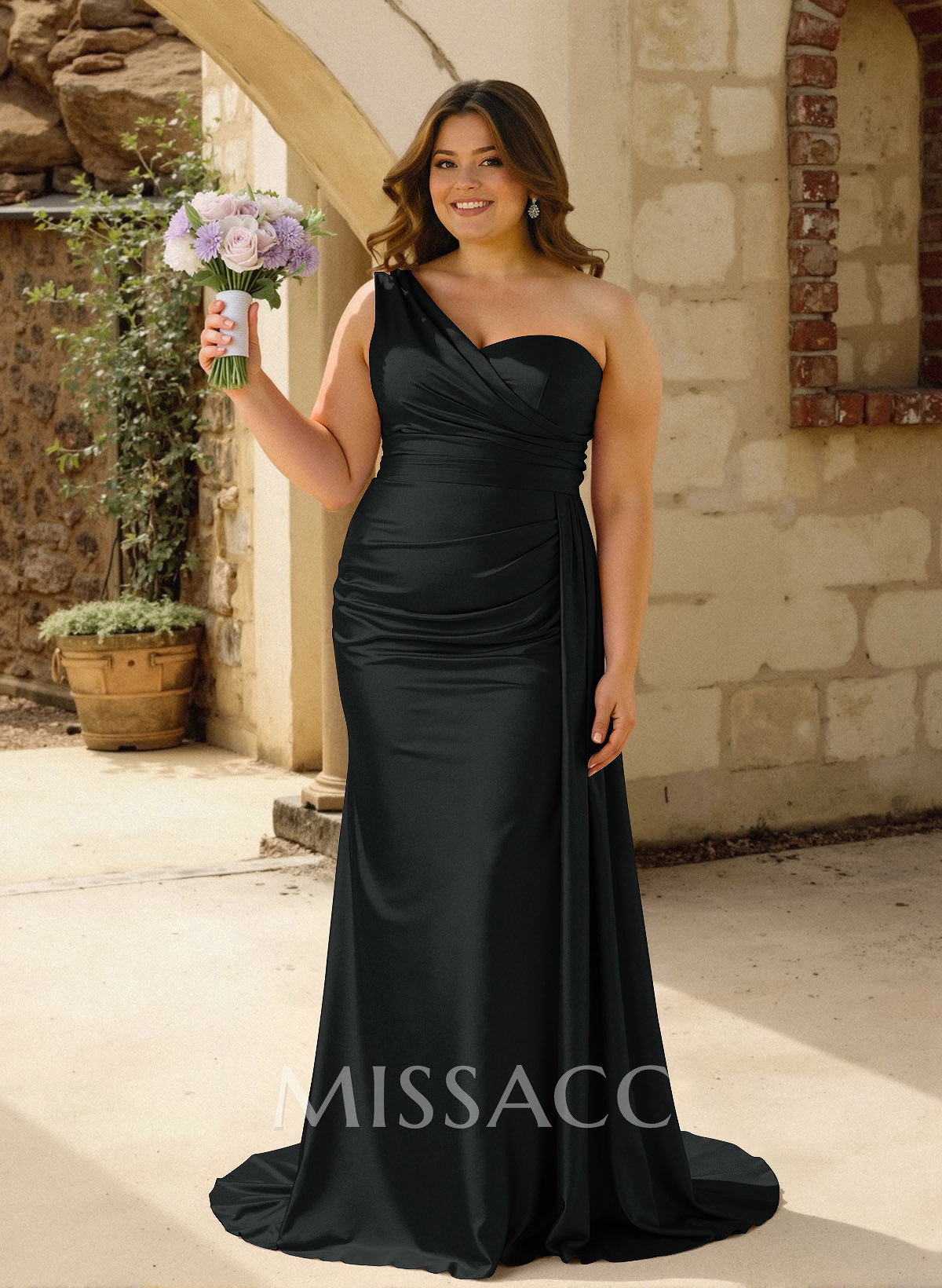 One-Shoulder Trumpet/Mermaid Elastic Satin Bridesmaid Dresses