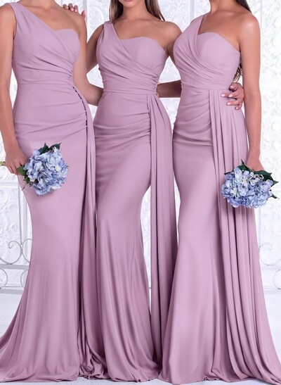 One-Shoulder Trumpet/Mermaid Elastic Satin Bridesmaid Dresses