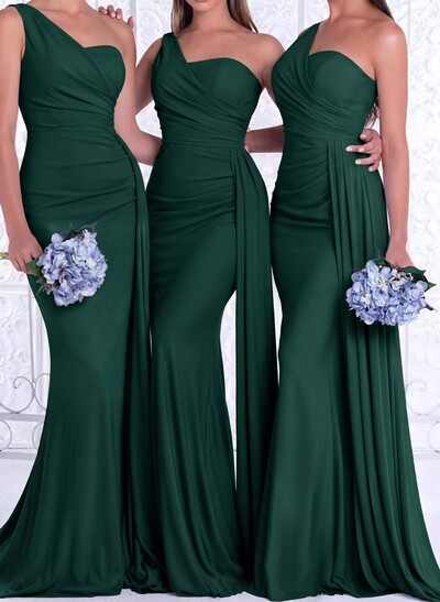 One-Shoulder Trumpet/Mermaid Elastic Satin Bridesmaid Dresses