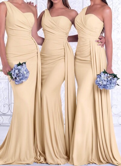 One-Shoulder Trumpet/Mermaid Elastic Satin Bridesmaid Dresses