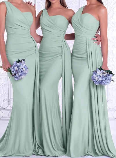 One-Shoulder Trumpet/Mermaid Elastic Satin Bridesmaid Dresses