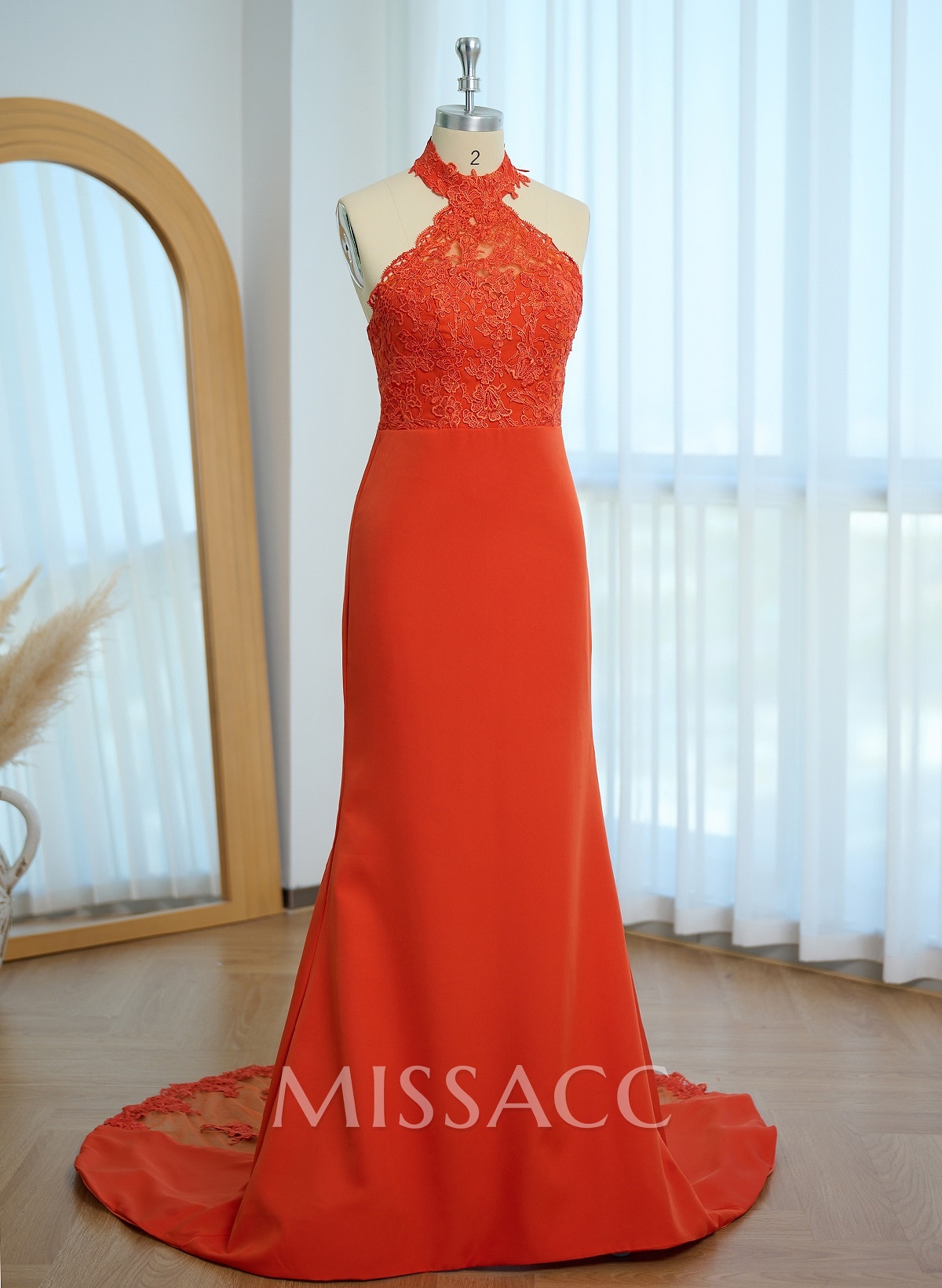 Lace Mermaid Halter Open Back Bridesmaid Dresses With Elastic Satin Lace Mermaid Halter Open Back Bridesmaid Dresses With Elastic Satin
