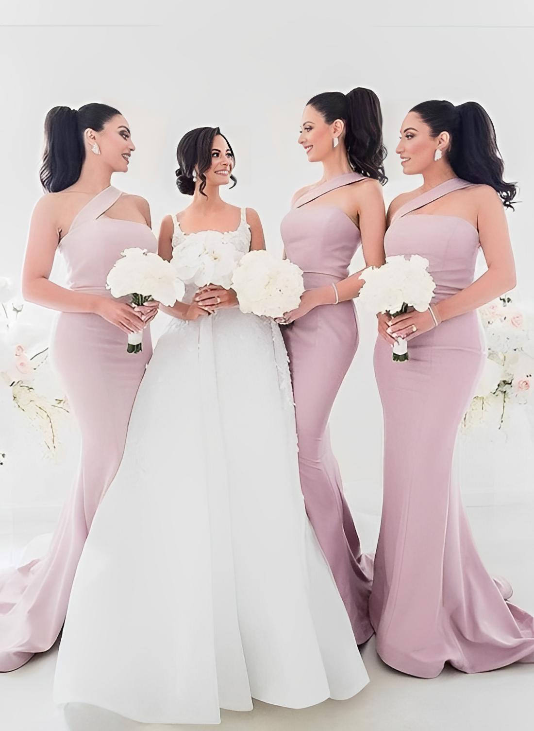 One-Shoulder Trumpet/Mermaid Pink Elastic Satin Bridesmaid Dresses