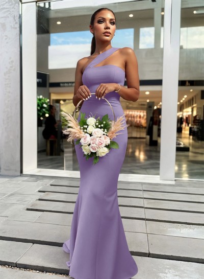 One-Shoulder Trumpet/Mermaid Pink Elastic Satin Bridesmaid Dresses