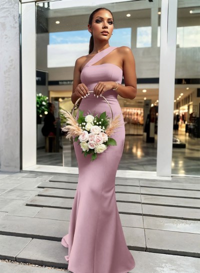 One-Shoulder Trumpet/Mermaid Pink Elastic Satin Bridesmaid Dresses
