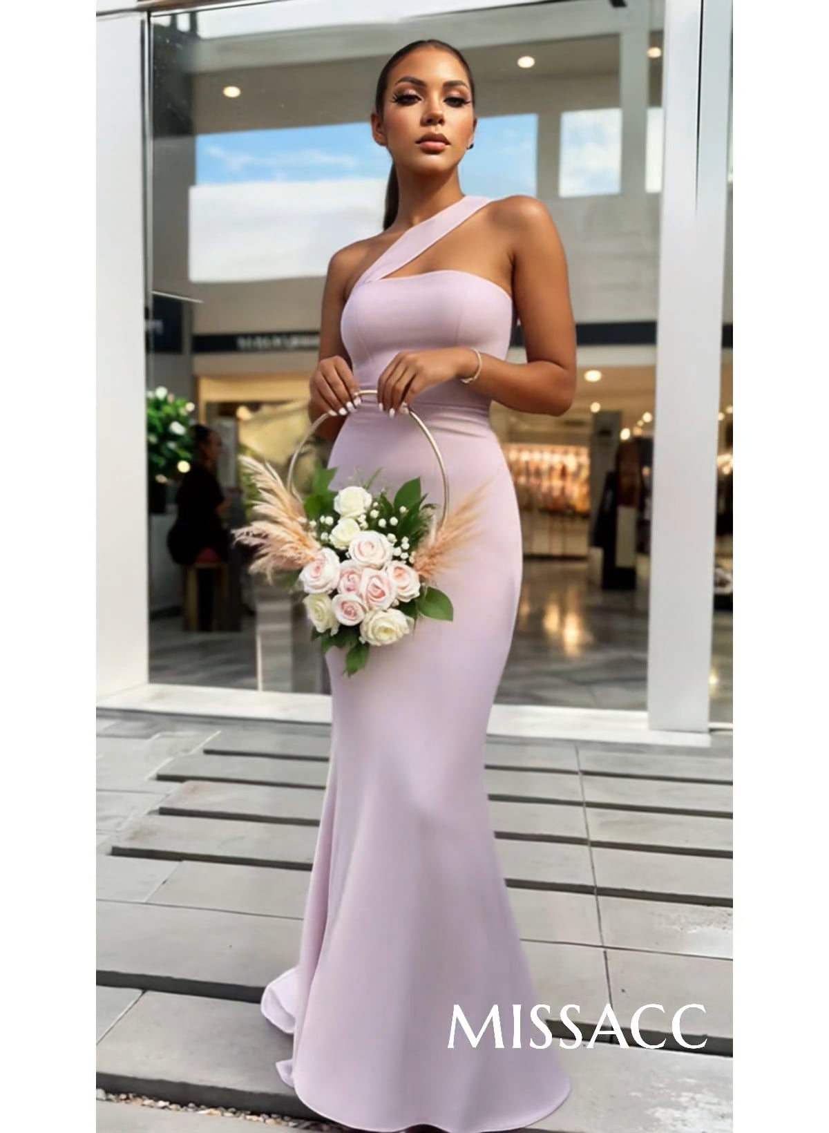 One-Shoulder Trumpet/Mermaid Pink Elastic Satin Bridesmaid Dresses