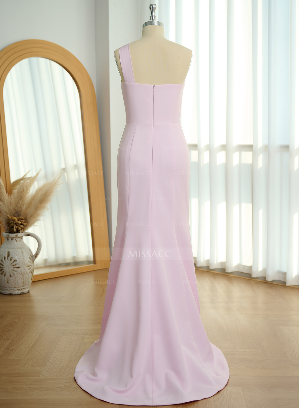One-Shoulder Trumpet/Mermaid Pink Elastic Satin Bridesmaid Dresses