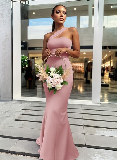 One-Shoulder Trumpet/Mermaid Pink Elastic Satin Bridesmaid Dresses