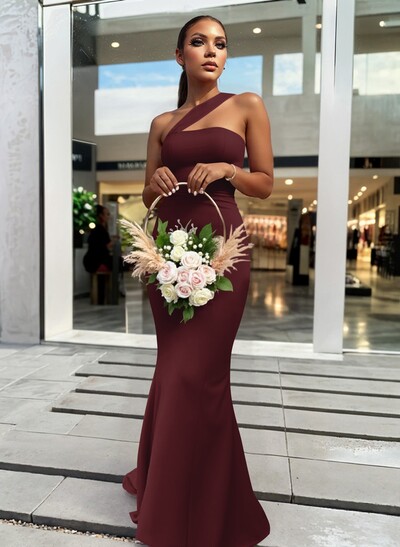 One-Shoulder Trumpet/Mermaid Pink Elastic Satin Bridesmaid Dresses