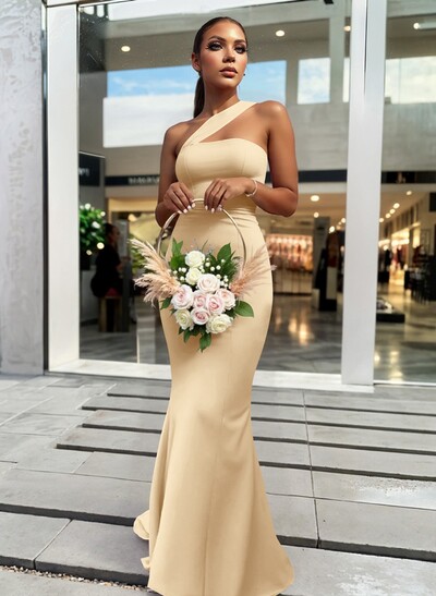 One-Shoulder Trumpet/Mermaid Pink Elastic Satin Bridesmaid Dresses