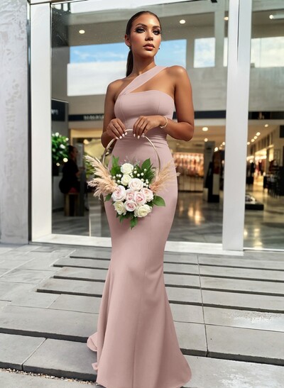 One-Shoulder Trumpet/Mermaid Pink Elastic Satin Bridesmaid Dresses