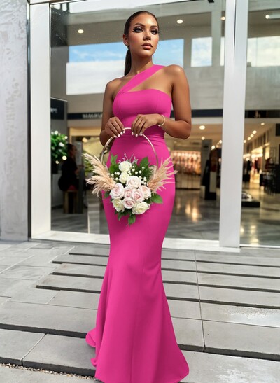 One-Shoulder Trumpet/Mermaid Pink Elastic Satin Bridesmaid Dresses