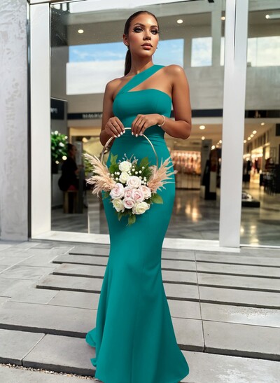 One-Shoulder Trumpet/Mermaid Pink Elastic Satin Bridesmaid Dresses