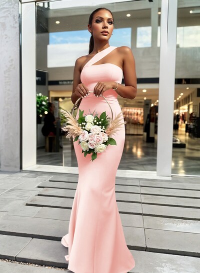 One-Shoulder Trumpet/Mermaid Pink Elastic Satin Bridesmaid Dresses