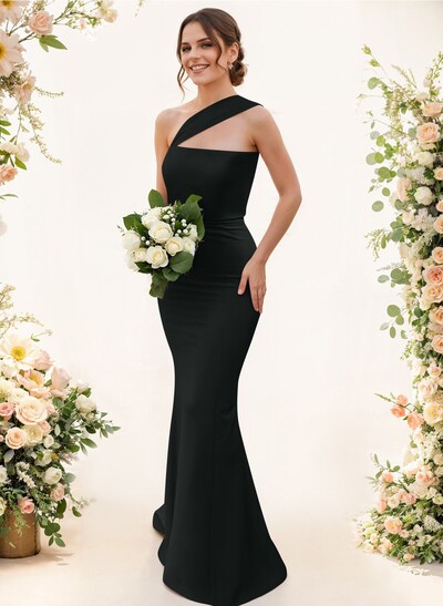 One-Shoulder Trumpet/Mermaid Pink Elastic Satin Bridesmaid Dresses