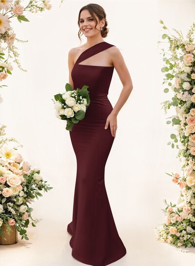 One-Shoulder Trumpet/Mermaid Pink Elastic Satin Bridesmaid Dresses