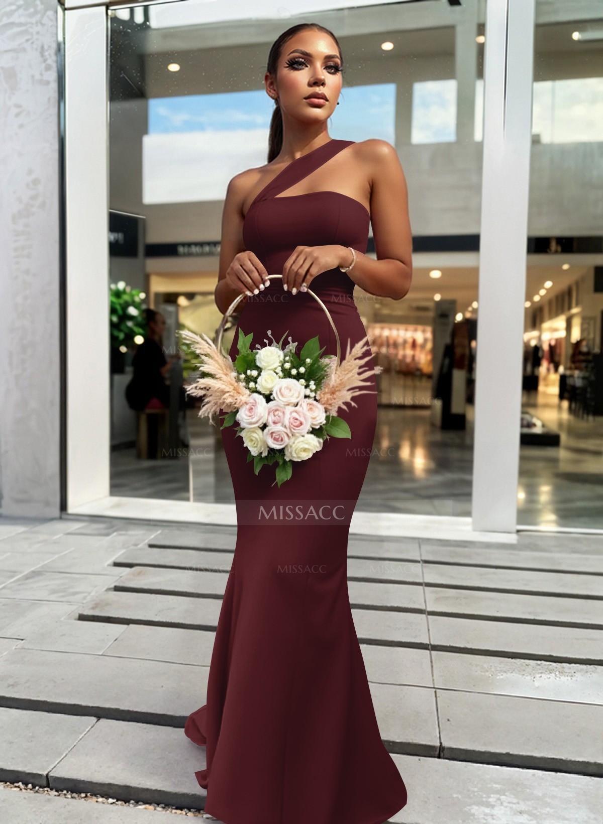 One-Shoulder Trumpet/Mermaid Pink Elastic Satin Bridesmaid Dresses