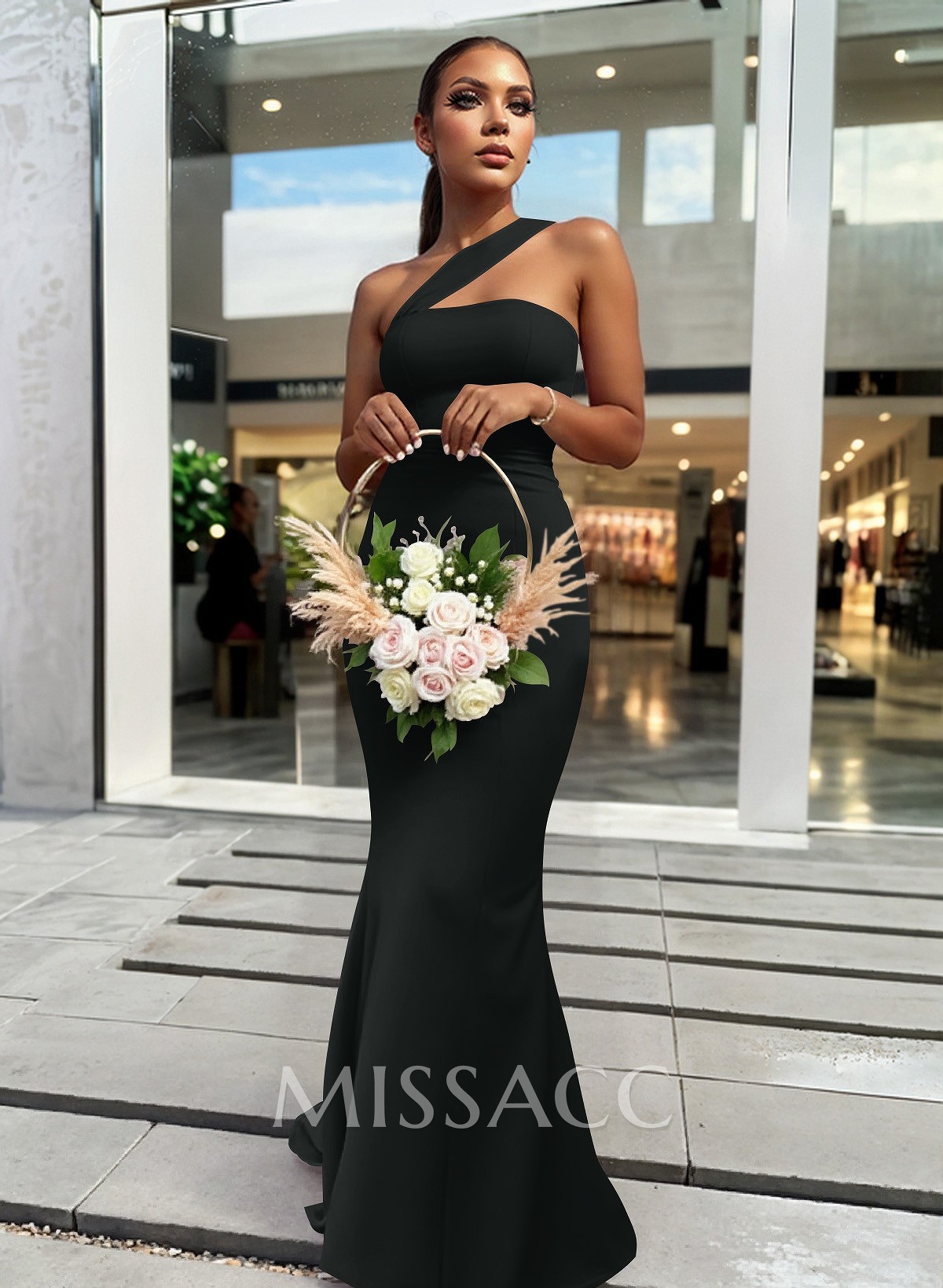 One-Shoulder Trumpet/Mermaid Pink Elastic Satin Bridesmaid Dresses