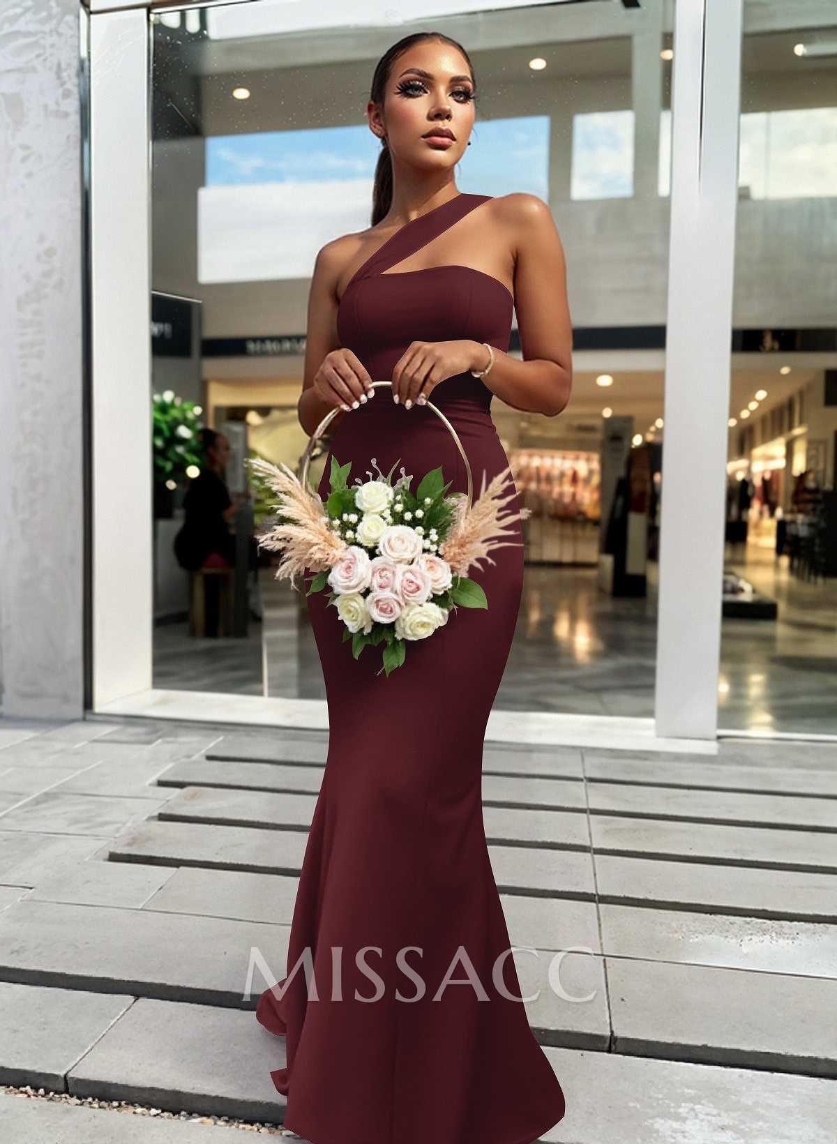 One-Shoulder Trumpet/Mermaid Pink Elastic Satin Bridesmaid Dresses