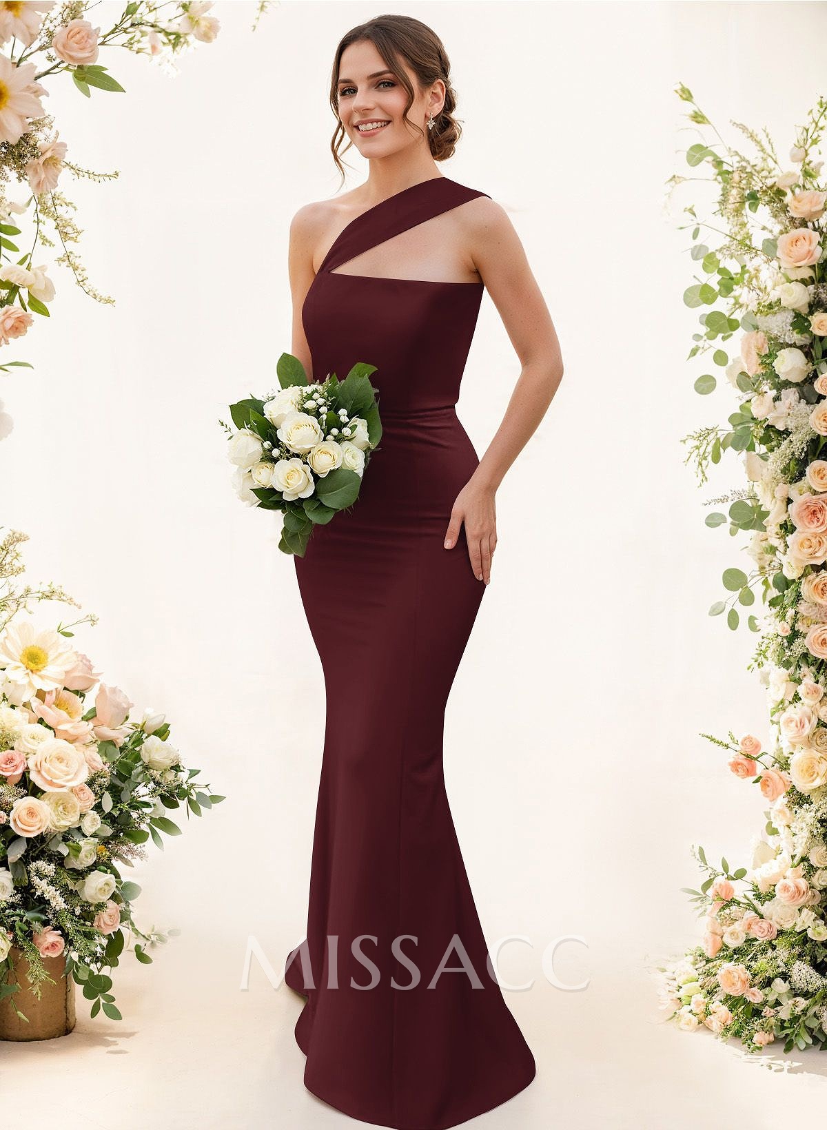 One-Shoulder Trumpet/Mermaid Pink Elastic Satin Bridesmaid Dresses