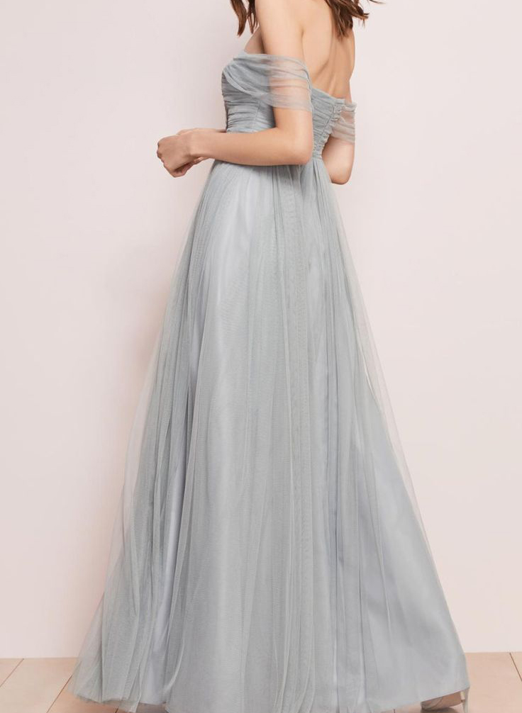Silver Tulle Off-The-Shoulder Bridesmaid Dresses With Floor-Length