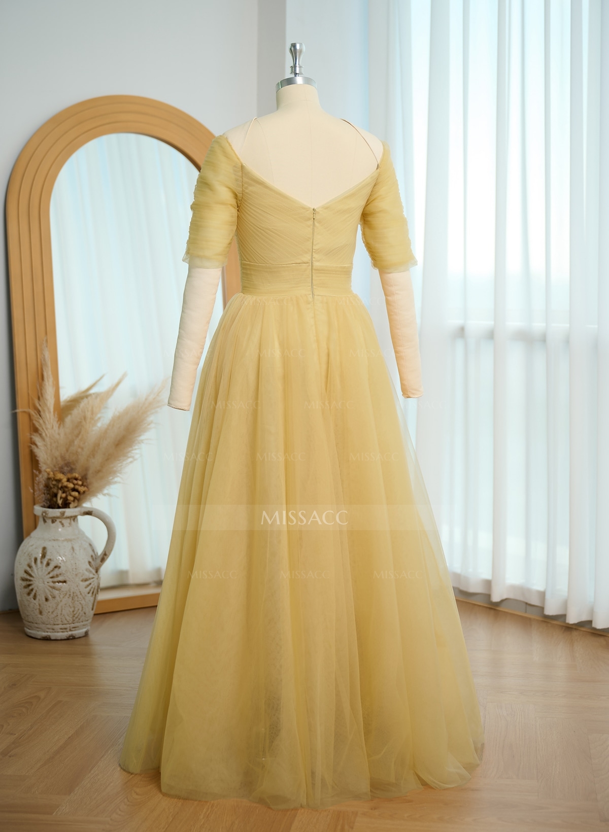 Purple A-Line V-Neck Tulle Bridesmaid Dresses With Ruffles