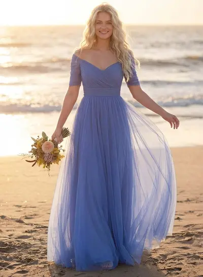 missacc bridesmaid dresses A-Line Off-The-Shoulder Sleeveless Floor-Length Chiffon With Split Front neck chiffon bridesmaid dresses with high split Best Bridesmaid Dresses and Maid