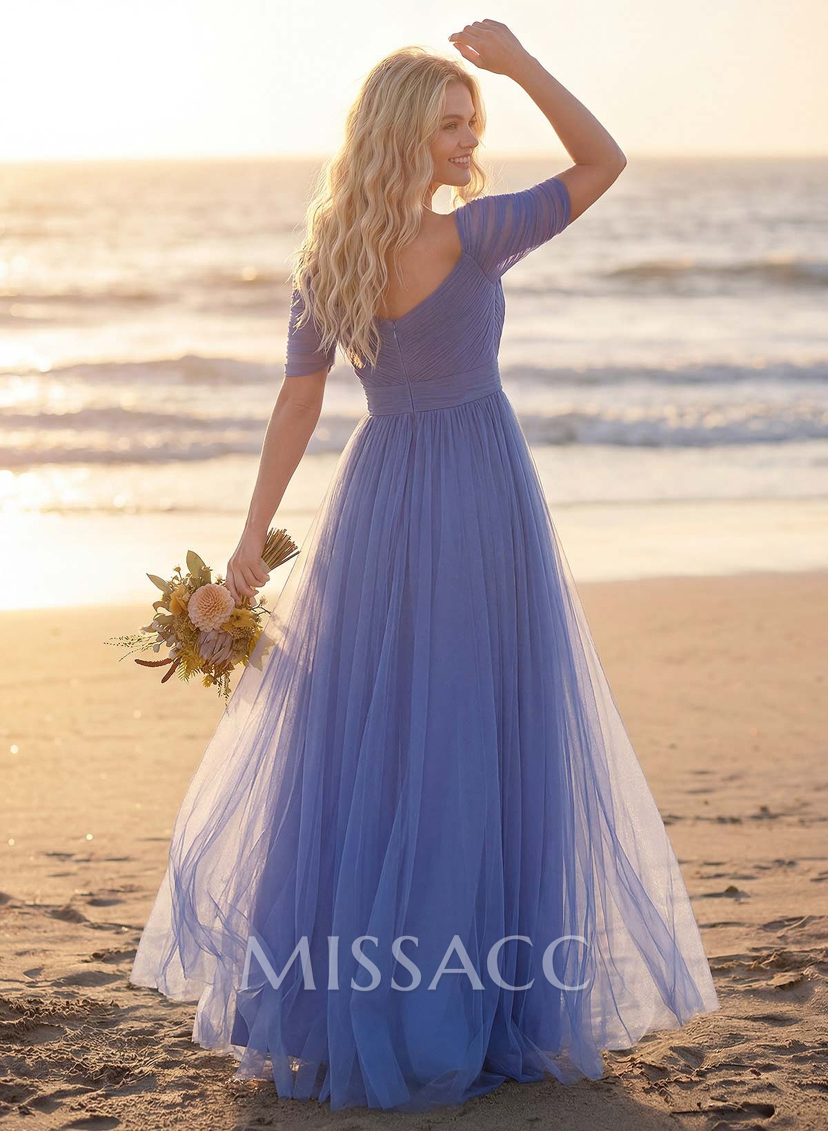 Purple A-Line V-Neck Tulle Bridesmaid Dresses With Ruffles Purple A-Line V-Neck Tulle Bridesmaid Dresses With Ruffles
