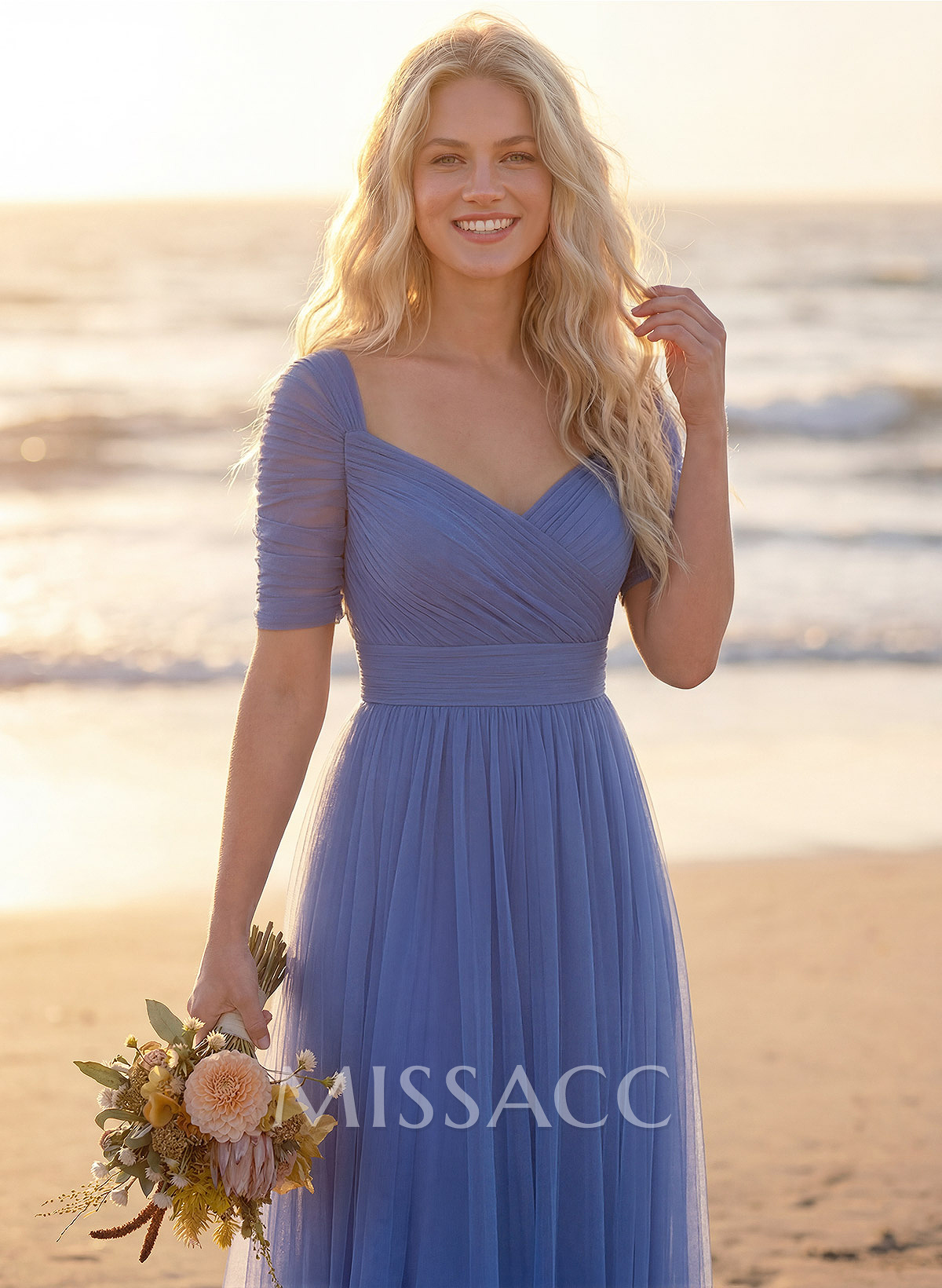 Purple A-Line V-Neck Tulle Bridesmaid Dresses With Ruffles Purple A-Line V-Neck Tulle Bridesmaid Dresses With Ruffles