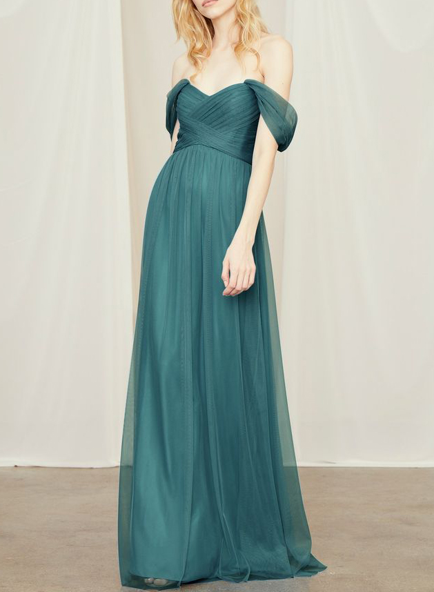 Green Off-The-Shoulder Tulle Long Bridesmaid Dresses