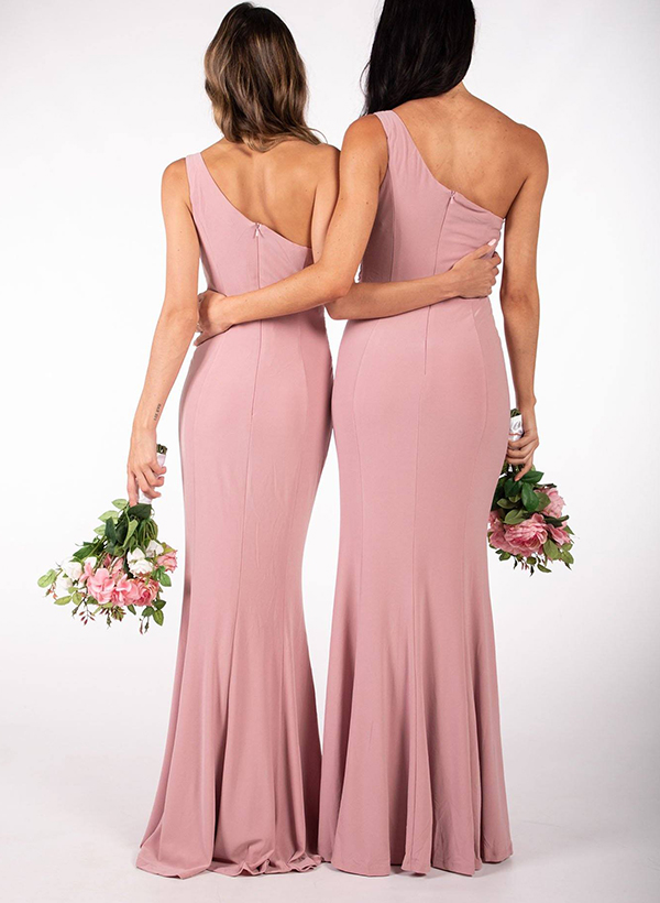 Trumpet/Mermaid One-Shoulder Jersey Bridesmaid Dresses With Split Front