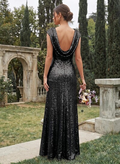 Sheath/Column Scoop Neck Cowl Back Sequined Bridesmaid Dresses