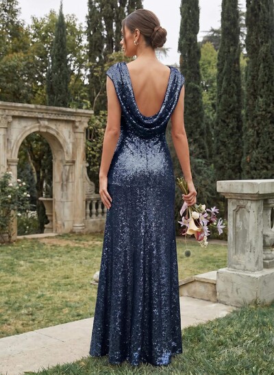 Sheath/Column Scoop Neck Cowl Back Sequined Bridesmaid Dresses