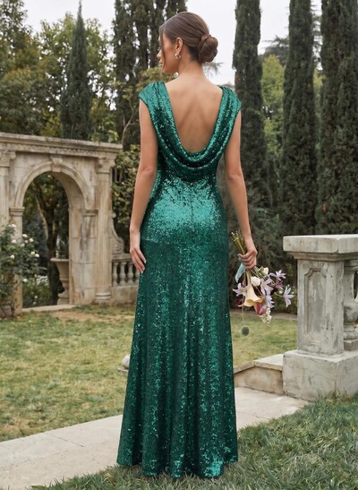 Sheath/Column Scoop Neck Cowl Back Sequined Bridesmaid Dresses