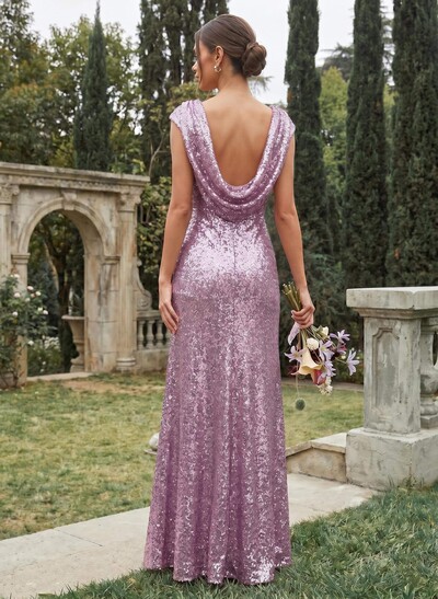 Sheath/Column Scoop Neck Cowl Back Sequined Bridesmaid Dresses
