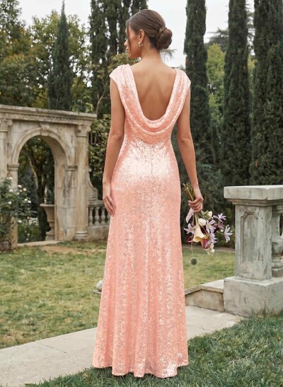 Sheath/Column Scoop Neck Cowl Back Sequined Bridesmaid Dresses