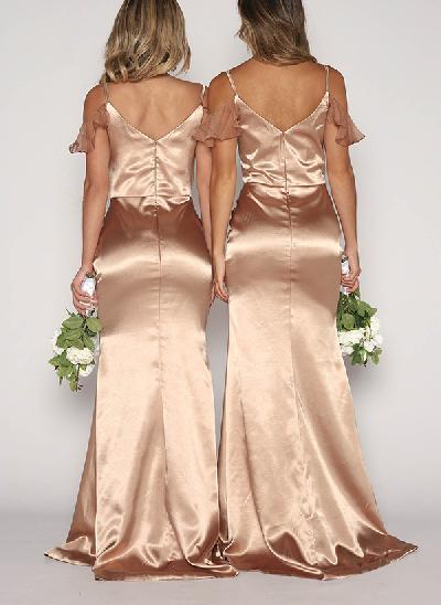 Sheath/Column V-Neck Sleeveless Silk Like Satin Bridesmaid Dresses