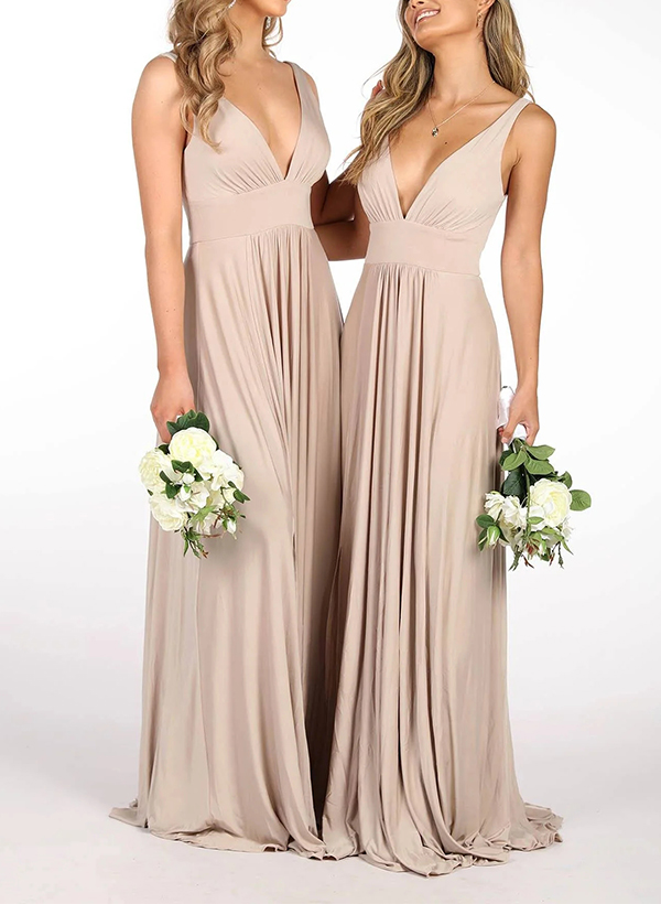 Sheath/Column V-Neck Sleeveless Jersey Bridesmaid Dresses With Split Front
