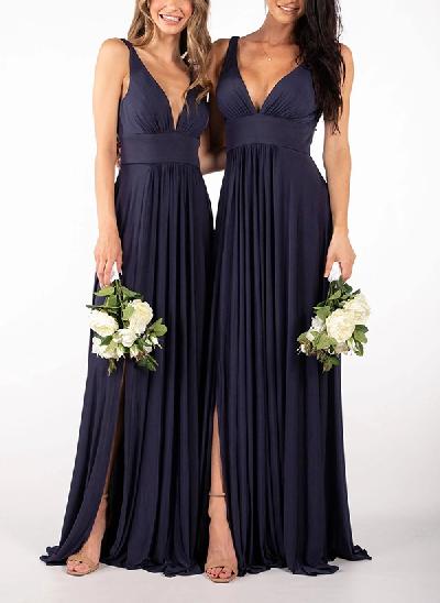 Sheath/Column V-Neck Sleeveless Jersey Bridesmaid Dresses With Split Front