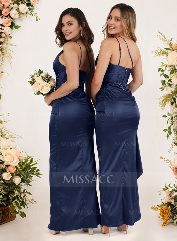 Sheath/Column One-Shoulder Silk Like Satin Bridesmaid Dresses With Split Front