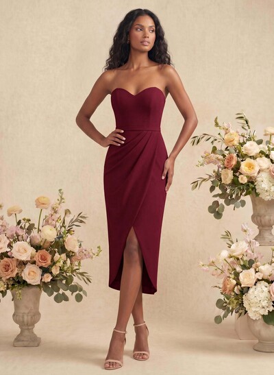 Sheath/Column Sweetheart Elastic Satin Bridesmaid Dresses With Split Front