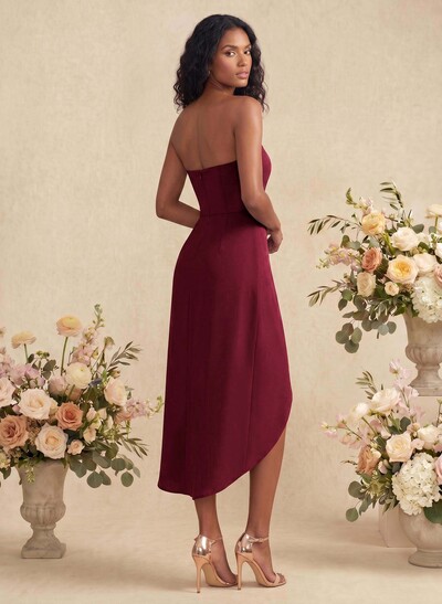 Sheath/Column Sweetheart Elastic Satin Bridesmaid Dresses With Split Front